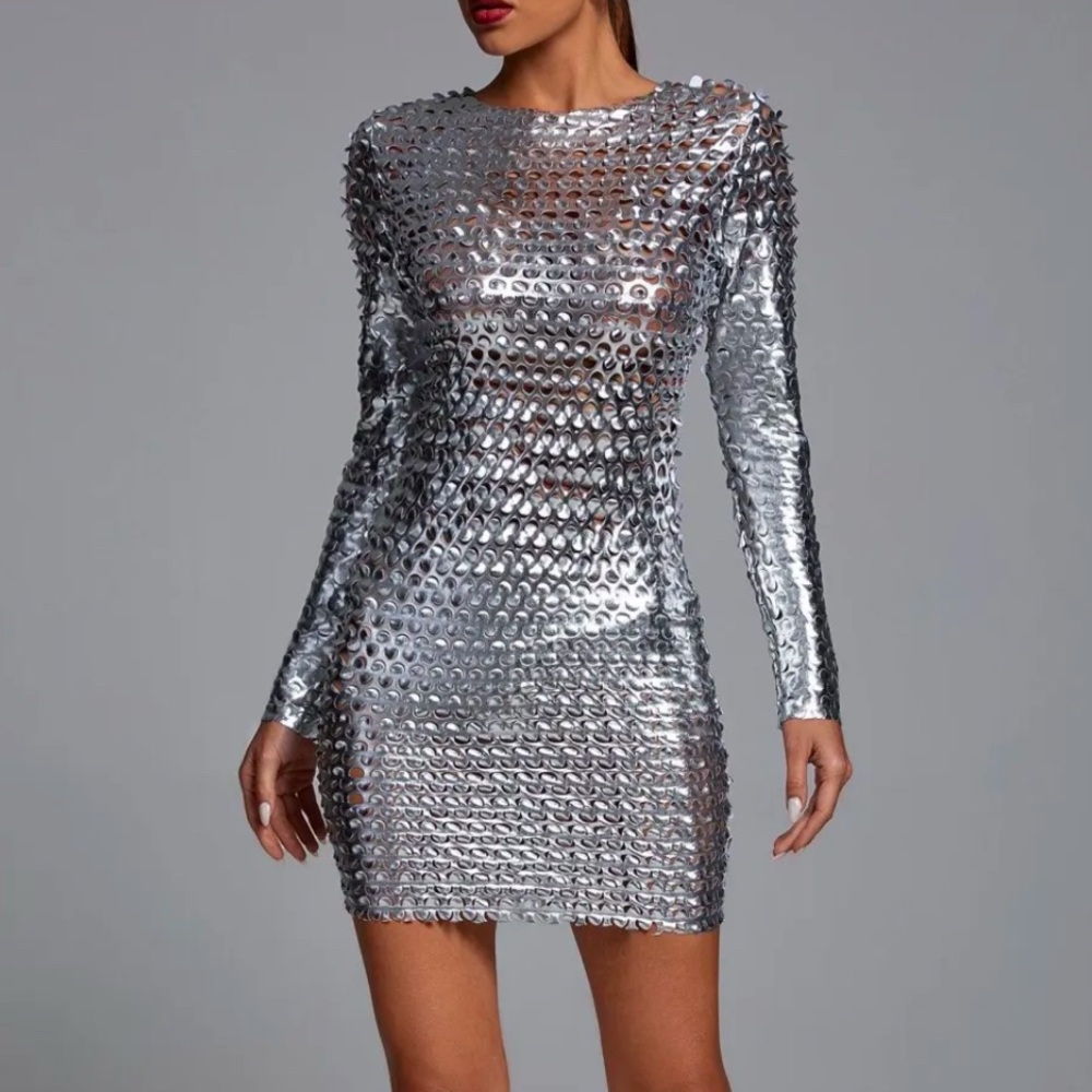 NWT Bella Barnett metallic silver dress
